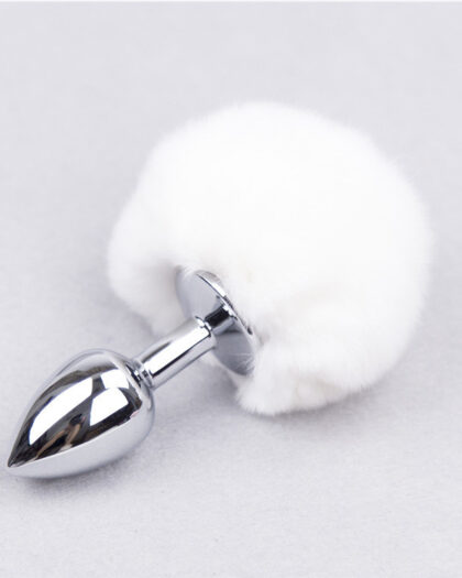 Bunny Tail Anal Plug Metal Butt Plug with White Fluffy Rabbit Tail