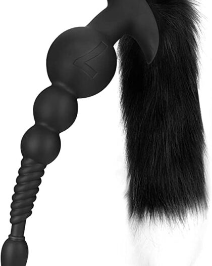 Silicone Anal Beads Plug with Fox Tail Butt Plush Plug G-spot Stimulator Sex Toy